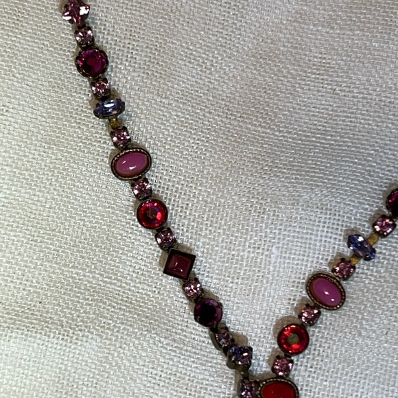 Vintage Sorrelli Pink Y Rhinestone Necklace - Picture 5 of 8